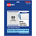 Avery® Waterproof Permanent Labels With Sure Feed®, 94504-WMF25, Round, 3/4" Diameter, White, Pack Of 2,000