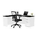 Bestar Pro-Concept Plus 72"W L-Shaped Corner Desk With Pedestal, White/Deep Gray