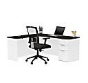 Bestar Pro-Concept Plus 72"W L-Shaped Corner Desk With Pedestal, White/Deep Gray 1 thumbnail image