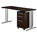 Bush Business Furniture 400 Series Table Desk With 3 Drawer Mobile File Cabinet, 60"W x 24"D, Mocha Cherry, Standard Delivery