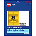 Avery® Printable Labels With Sure Feed® Technology, 94210-BYP20, Rectangle, 2/3" x 3-7/16", Matte Bright Yellow, Pack of 600 1 thumbnail image