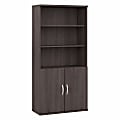 Bush Business Furniture Studio A 73"H 5-Shelf Bookcase With Doors, Storm Gray, Standard Delivery