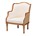 bali & pari Elizette Traditional French Fabric and Wood Accent Chair, Beige/Honey Oak