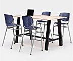 KFI Studios Midtown Bistro Table With 4 Stacking Chairs, 41"H x 36"W x 72"D, Kensington Maple/Navy