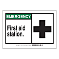 Brady "EMERGENCY First Aid Station" Sign, 7" x 10", Multicolor 1 thumbnail image