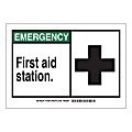 Brady "EMERGENCY First Aid Station" Sign, 7" x 10", Multicolor