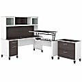 Bush® Furniture Somerset 72"W 3-Position Sit-to-Stand L-Shaped Desk With Hutch And File Cabinet, Storm Gray/White, Standard Delivery