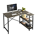 Bestier L-Shaped Corner Desk With Storage Shelf, 48"W, Dark Retro Gray Oak