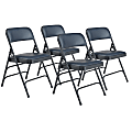 National Public Seating 1300 Series Premium Vinyl Upholstered Triple Brace Folding Chairs, Dark Blue, Set Of 4 Chairs