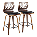 LumiSource Mid-Century Modern Folia Counter Stools, Black/Walnut, Set Of 2 Stools 1 thumbnail image