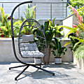 Flash Furniture Cleo Patio Hanging Egg Hammock Chair With Stand, Gray/Black