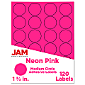 JAM Paper® Circle Labels, 1-5/8", Neon Pink, 24 Labels Per Sheet, Pack Of 5 Sheets