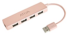 Ativa® 4-port 480Mbps USB 2.0 Hub, Rose Gold, UH-118RG
