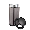 Alpine Slatted Recycled Plastic Panel Round Outdoor Trash Can with Rain Bonnet Lid, 32 Gallon, 33-7/8”H x 20”W x 20D, Gray 1 thumbnail image