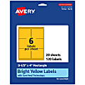 Avery® Printable Labels With Sure Feed® Technology, 94215-BYP20, Rectangle, 3-1/3" x 4", Matte Bright Yellow, Pack of 120 1 thumbnail image
