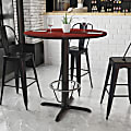 Flash Furniture Laminate Round Table Top With Bar-Height Base And Foot Ring, 43-1/8"H x 42"W x 42"D, Mahogany/Black