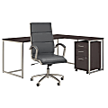kathy ireland® Office by Bush Business Furniture Method 72"W L-Shaped Desk With Mobile File Cabinet And High-Back Office Chair, Storm Gray, Premium Installation 1 thumbnail image