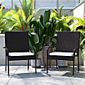 Flash Furniture Maxim Stackable Indoor/Outdoor Wicker Dining Chairs With Padded Seat Cushions, Black/Cream, Set Of 2 Chairs