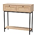 Baxton Studio Sherwin Mid-Century Modern 2-Drawer Console Table With Woven Rattan Accent, 31-1/2"H x 31-1/2"W x 11-5/8"D, Light Brown/Black