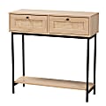 Baxton Studio Sherwin Mid-Century Modern 2-Drawer Console Table With Woven Rattan Accent, 31-1/2"H x 31-1/2"W x 11-5/8"D, Light Brown/Black 1 thumbnail image