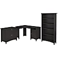 Bush Furniture Salinas 55"W Corner Desk With Lateral File Cabinet And 5 Shelf Bookcase, Vintage Black, Standard Delivery