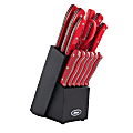 Oster Steffen 14-Piece Stainless-Steel Cutlery Set With Hardwood Block, Red
