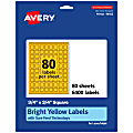 Avery® Print-To-The-Edge Labels With Sure Feed® Technology And Easy Peel®, 94102-BYP80, Square, 3/4" x 3/4", Matte Bright Yellow, Pack of 6400 1 thumbnail image