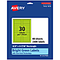 Avery® Printable Labels With Sure Feed® Technology, 94210-BGP80, Rectangle, 2/3" x 3-7/16", Matte Bright Green, Pack of 2400 1 thumbnail image