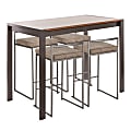 LumiSource Fuji Industrial Counter-Height Dining Table With 4 Stools, Antique Metal/Walnut/Brown Cowboy