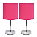 Simple Designs Chrome Mini Basic Table Lamp Set with Hot Pink Fabric Shade