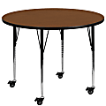 Flash Furniture Mobile 48" Round HP Laminate Activity Table With Standard Height-Adjustable Legs, Oak