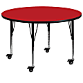Flash Furniture Mobile Round HP Laminate Activity Table With Height-Adjustable Short Legs, 48", Red