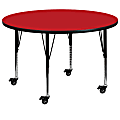 Flash Furniture Mobile Round HP Laminate Activity Table With Height-Adjustable Short Legs, 48", Red 1 thumbnail image