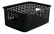 Realspace® Plastic Weave Bin, Small Size, 4" x 7 1/2" x 10", Black