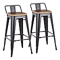 LumiSource Oregon Low Back Bar Stools, Black/Bamboo, Set Of 2 Stools