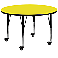 Flash Furniture Mobile Round HP Laminate Activity Table With Height-Adjustable Short Legs, 48", Yellow