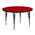 Flash Furniture Round Thermal Laminate Activity Table With Height-Adjustable Short Legs, 25-1/8"H x 48"W x 48"D, Red