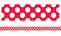 Schoolgirl Style Straight Bulletin Board Borders, Polka Dots, Red, 3" x 36", Preschool - Grade 8, Pack Of 12 Borders 1 thumbnail image