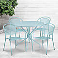 Flash Furniture Commercial-Grade Round Indoor/Outdoor Metal Patio Table Set With 4 Round-Back Chairs, 28-3/4"H x 35-1/4"W x 35-1/4"D, Sky Blue