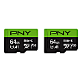 PNY Elite-X Class 10 U3 V30 microSDXC Flash Memory Card, 64GB, Pack Of 2