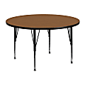 Flash Furniture Round Thermal Laminate Activity Table With Height-Adjustable Short Legs, 25-1/8"H x 48"W x 48"D, Oak