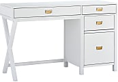 Linon Ari 48"W Home Office Writing Desk With Side Storage, White/Silver