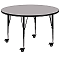 Flash Furniture Mobile Round Thermal Laminate Activity Table With Height-Adjustable Short Legs, 25-3/8"H x 48"W x 48"D, Gray