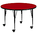 Flash Furniture Mobile Round Thermal Laminate Activity Table With Height-Adjustable Short Legs, 25-3/8"H x 48"W x 48"D, Red