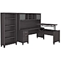 Bush Furniture Somerset 72"W 3-Position Sit-To-Stand L-Shaped Desk With Hutch And Bookcase, Storm Gray, Standard Delivery