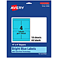 Avery® Printable Labels With Sure Feed® Technology, 94100-BBP10, Square, 4" x 4", Matte Bright Blue, Pack of 40 1 thumbnail image