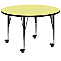 Flash Furniture Mobile Round Thermal Laminate Activity Table With Height-Adjustable Short Legs, 25-3/8"H x 48"W x 48"D, Yellow