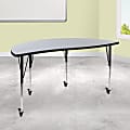 Flash Furniture Mobile Half Circle Wave Flexible Collaborative Thermal Laminate Activity Table With Standard Height-Adjustable Legs, 30"H x 30"W x 60"D, Gray