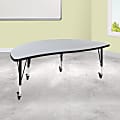 Flash Furniture Mobile Half Circle Wave Flexible Collaborative Thermal Laminate Activity Table With Height-Adjustable Short Legs, 25"H x 30"W x 60"D, Gray