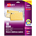 Avery® Matte Return Address Labels With Sure Feed® Technology, 15695, Rectangle, 2/3" x 1-3/4", Clear, Pack Of 600 Labels